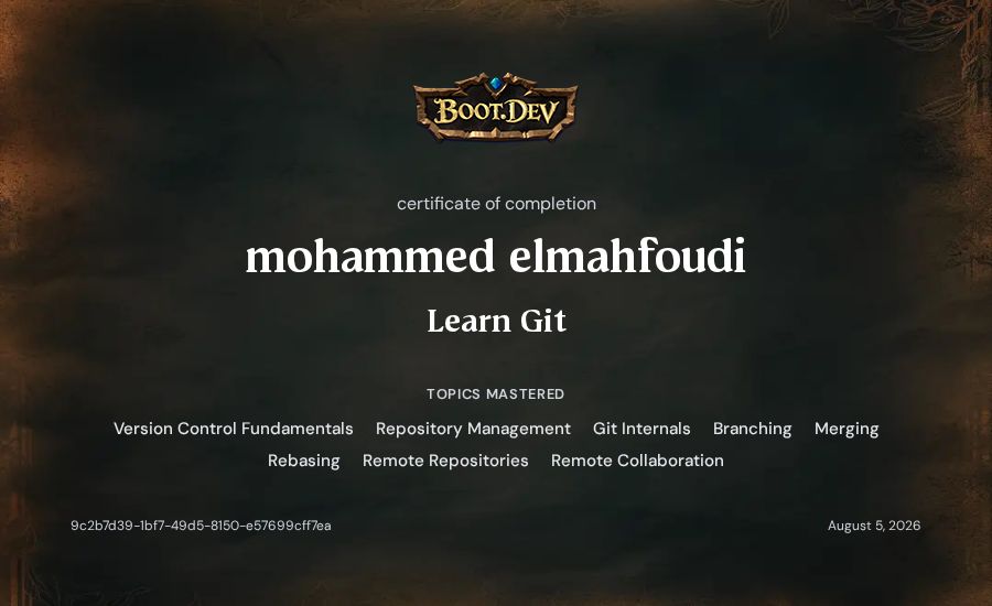 mohammed elmahfoudi's Boot.dev Learn Git certificate