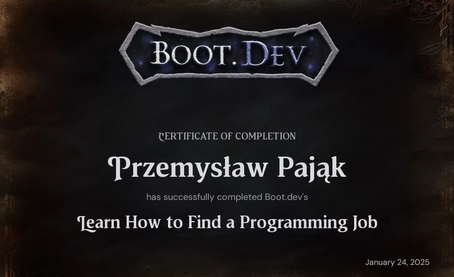 Przemysław Pająk's Boot.dev Learn How to Find a Programming Job certificate