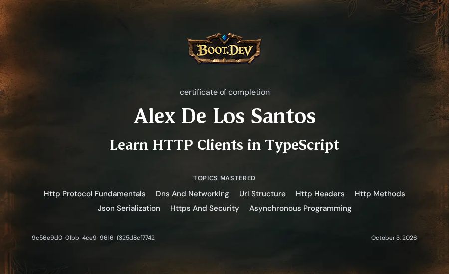 Alex De Los Santos's Boot.dev Learn HTTP Clients in TypeScript certificate