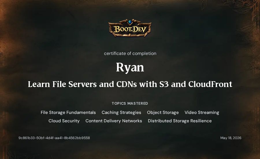Ryan's Boot.dev Learn File Servers and CDNs with S3 and CloudFront certificate