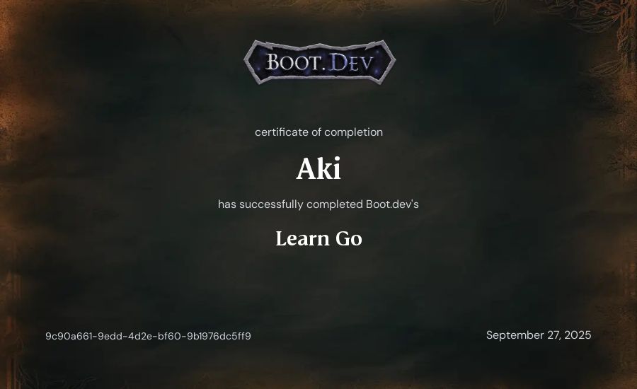 vgll's Boot.dev Learn Go certificate