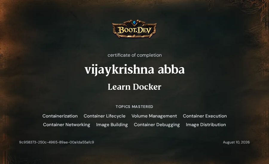 vijaykrishna abba's Boot.dev Learn Docker certificate