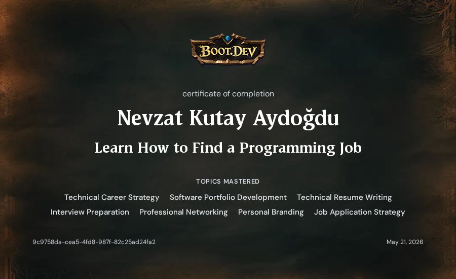 Nevzat Kutay Aydoğdu's Boot.dev Learn How to Find a Programming Job certificate