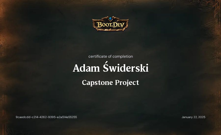 Adam Świderski's Boot.dev Capstone Project certificate