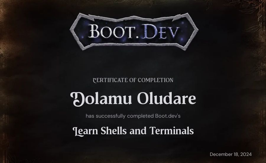 Dolamu Oludare's Boot.dev Learn Linux certificate