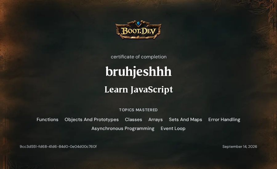 bruhjeshhh's Boot.dev Learn JavaScript certificate