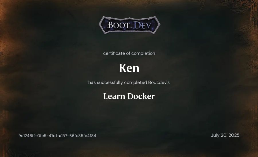 Ken's Boot.dev Learn Docker certificate