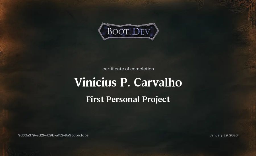 Vinicius P. Carvalho's Boot.dev First Personal Project certificate