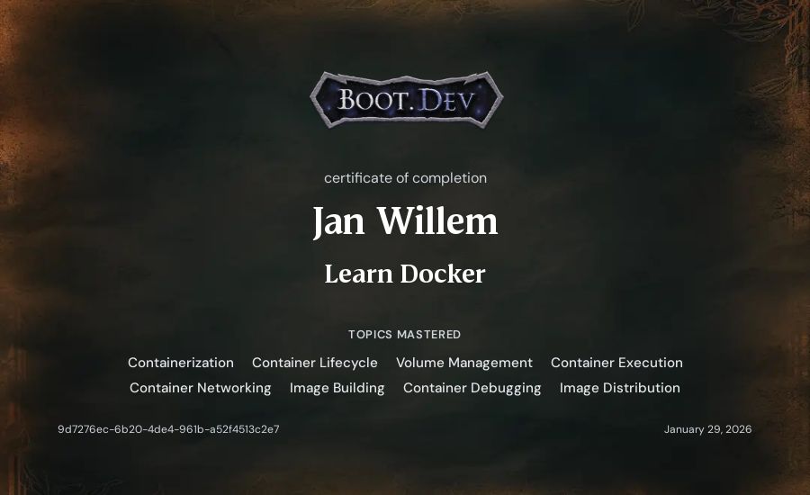 Jan Willem's Boot.dev Learn Docker certificate