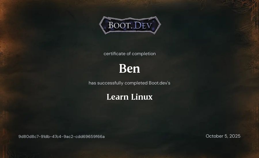 Ben's Boot.dev Learn Linux certificate