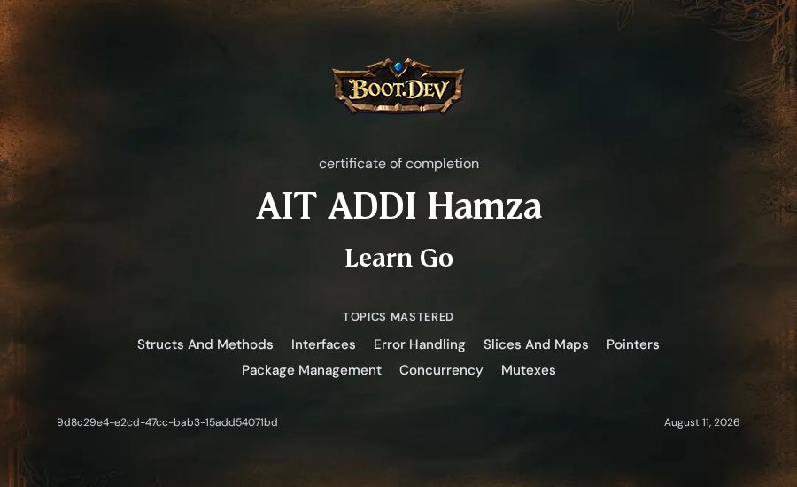 AIT ADDI Hamza's Boot.dev Learn Go certificate