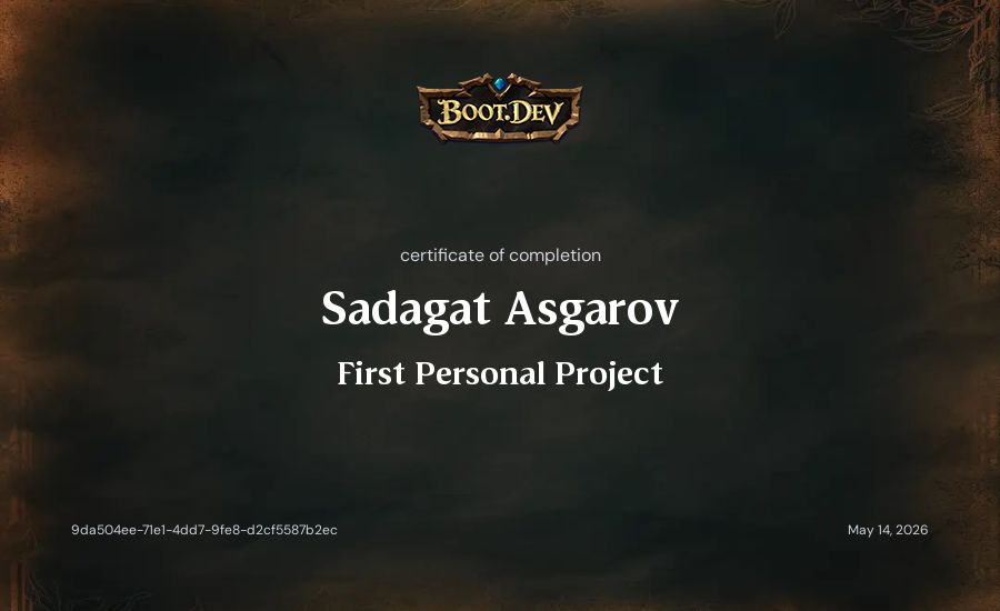 Sadagat Asgarov's Boot.dev First Personal Project certificate