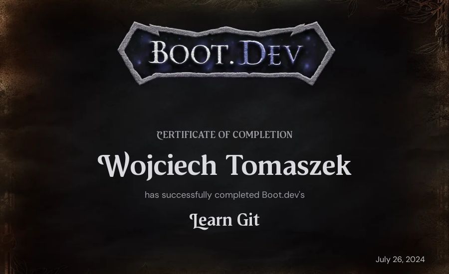 Wojciech Tomaszek's Boot.dev Learn Git certificate