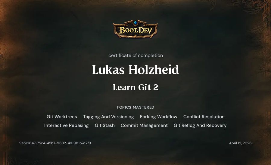 Lukas Holzheid's Boot.dev Learn Git 2 certificate