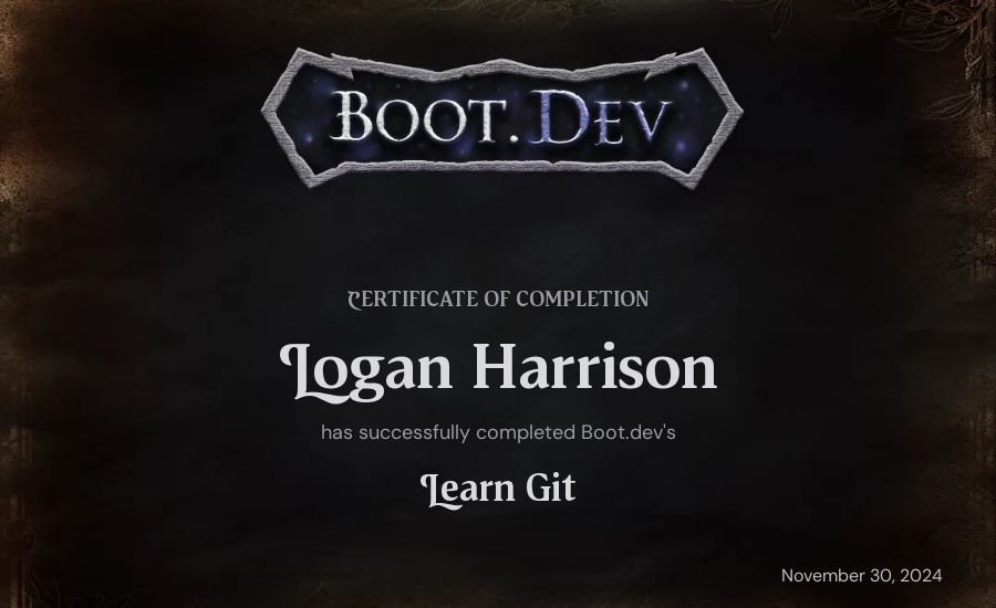 Logan Harrison's Boot.dev Learn Git certificate