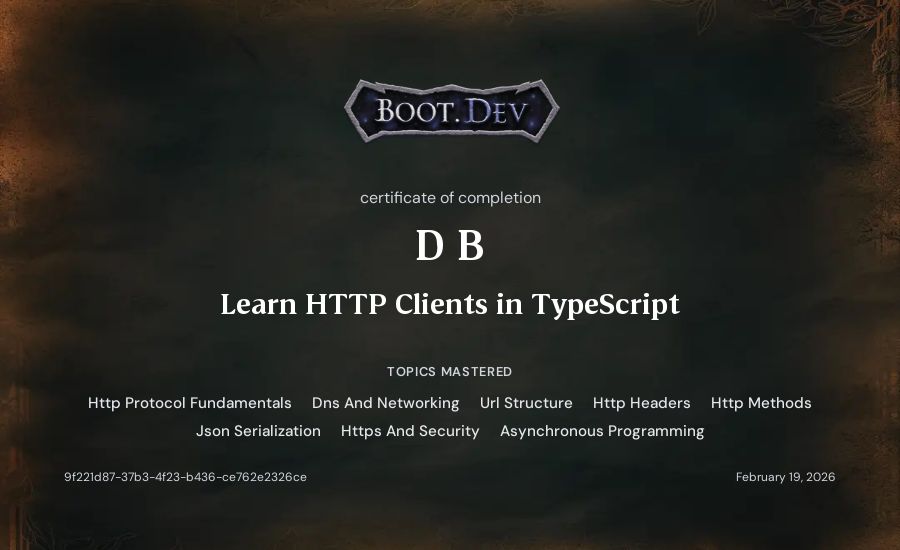 D B's Boot.dev Learn HTTP Clients in TypeScript certificate