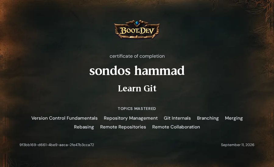 sondos hammad's Boot.dev Learn Git certificate