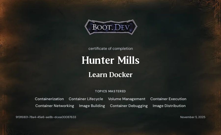 Hunter Mills's Boot.dev Learn Docker certificate