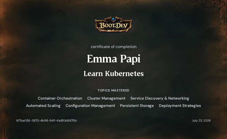Emma Papi's Boot.dev Learn Kubernetes certificate