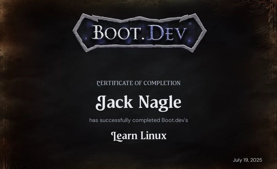 Jacz's Boot.dev Learn Linux certificate