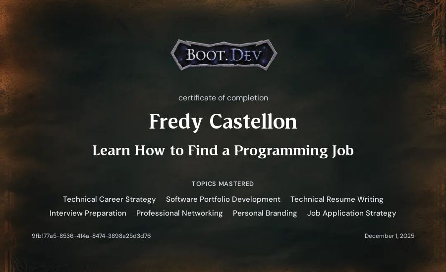 Fredy Castellon's Boot.dev Learn How to Find a Programming Job certificate