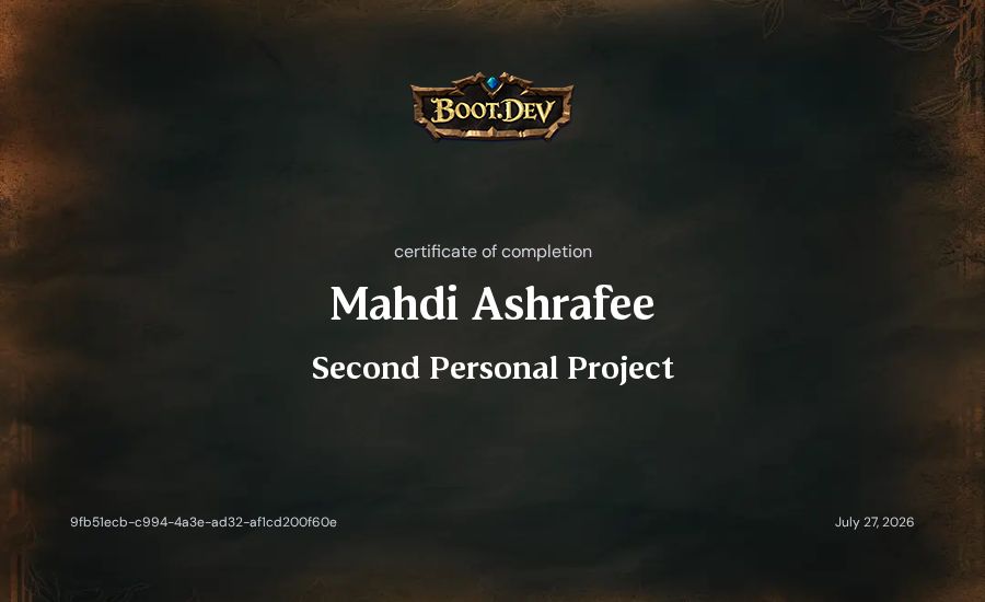 Mahdi Ashrafee's Boot.dev Second Personal Project certificate
