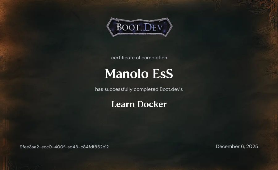 Manolo EsS's Boot.dev Learn Docker certificate
