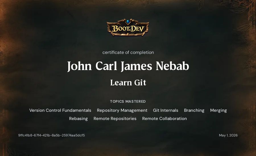 John Carl James Nebab's Boot.dev Learn Git certificate