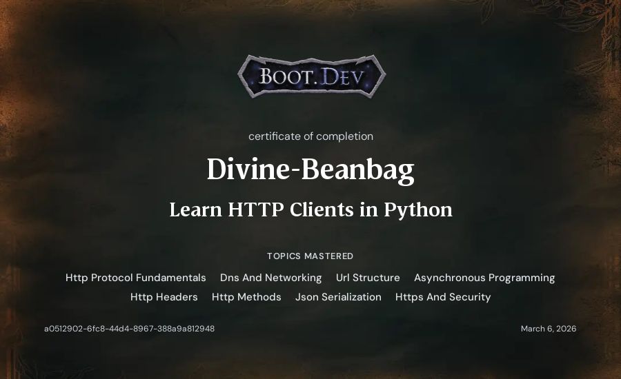 Divine-Beanbag's Boot.dev Learn HTTP Clients in Python certificate