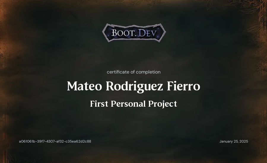Mateo Rodriguez Fierro's Boot.dev First Personal Project certificate