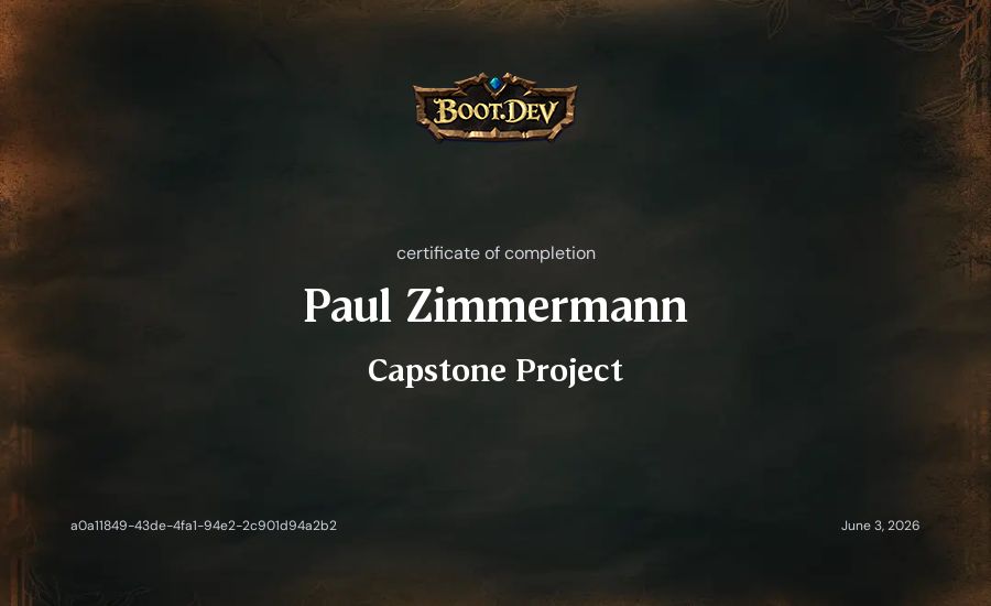 Paul Zimmermann's Boot.dev Capstone Project certificate