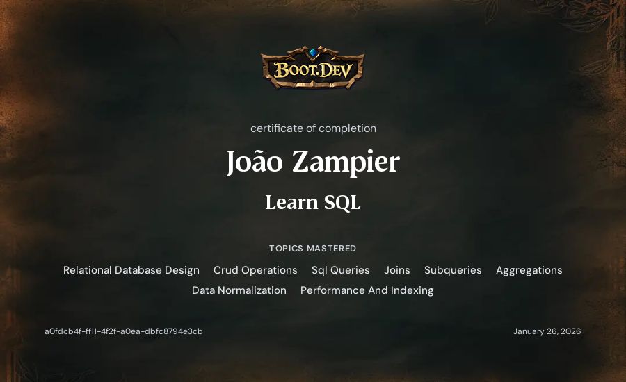 João Zampier's Boot.dev Learn SQL certificate