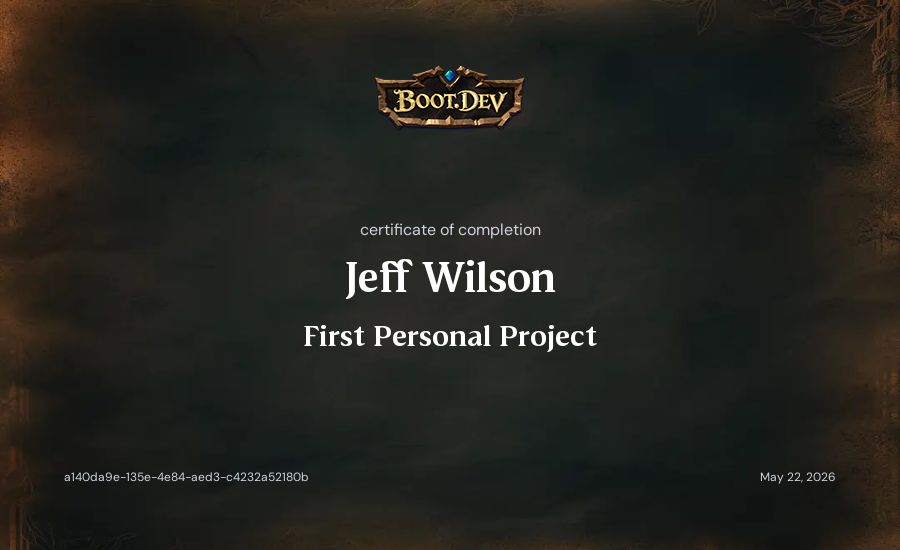 Jeff Wilson's Boot.dev First Personal Project certificate