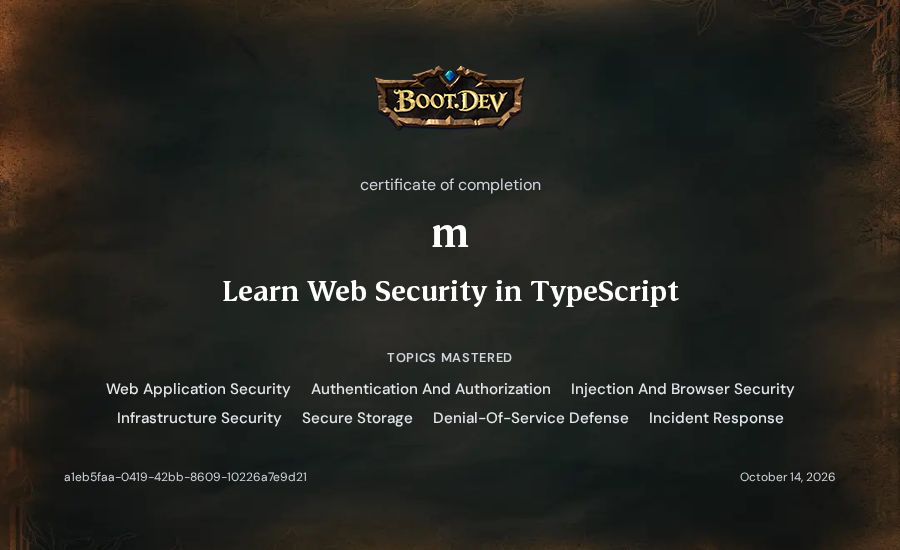 m's Boot.dev Learn Web Security in TypeScript certificate