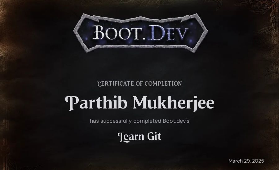 Parthib Mukherjee's Boot.dev Learn Git certificate