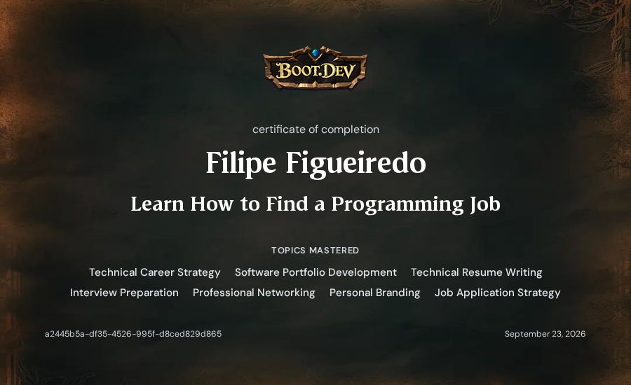 Filipe Figueiredo's Boot.dev Learn How to Find a Programming Job certificate