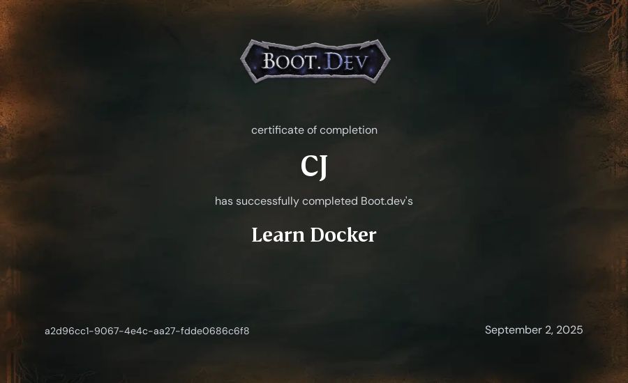 CJ's Boot.dev Learn Docker certificate