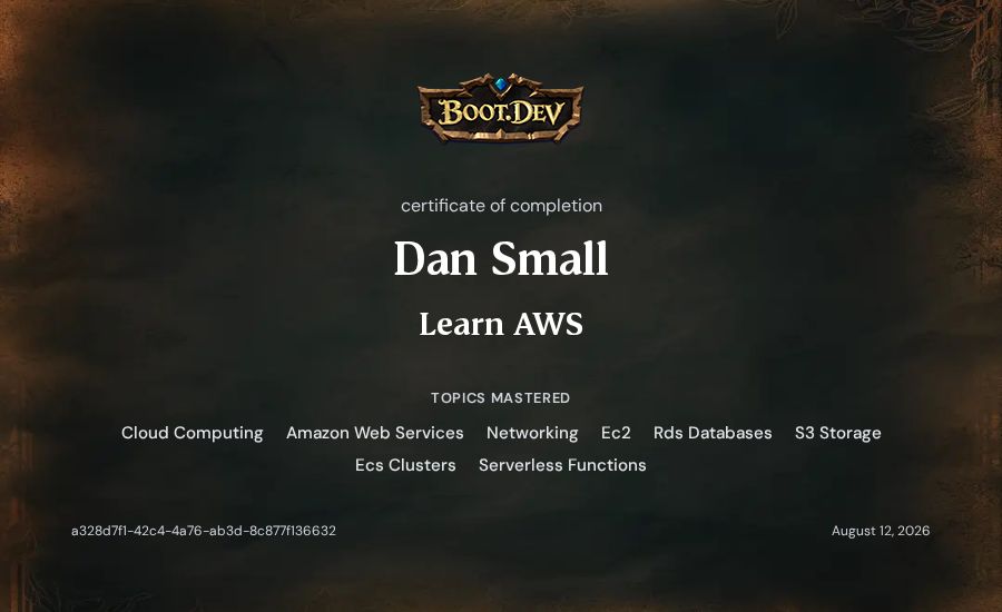 Dan Small's Boot.dev Learn AWS certificate