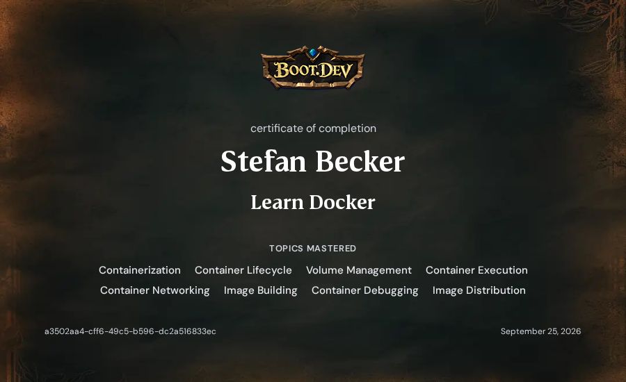 Stefan Becker's Boot.dev Learn Docker certificate