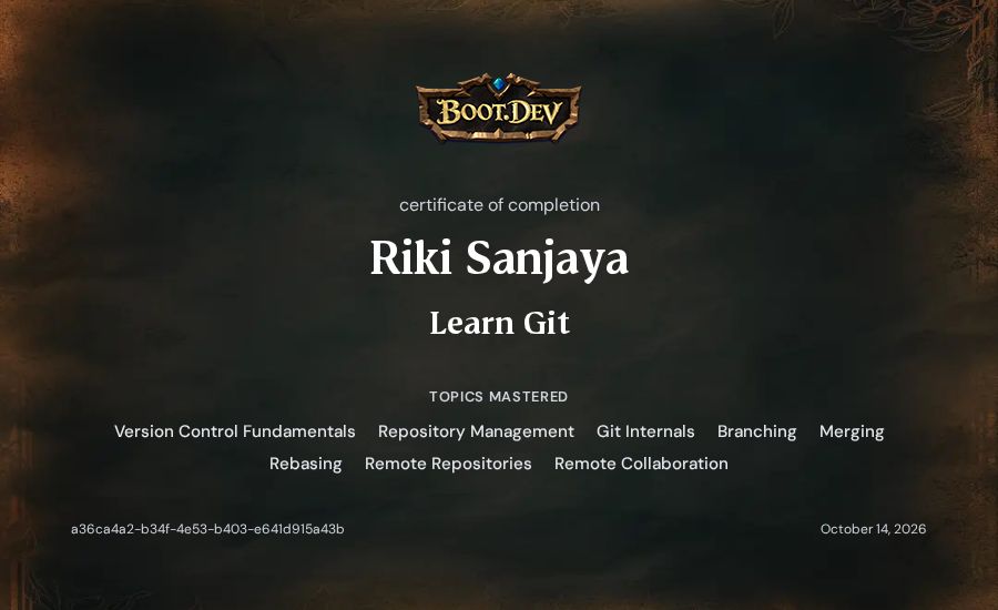Riki Sanjaya's Boot.dev Learn Git certificate