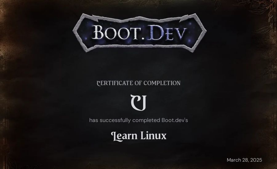 CJ's Boot.dev Learn Linux certificate
