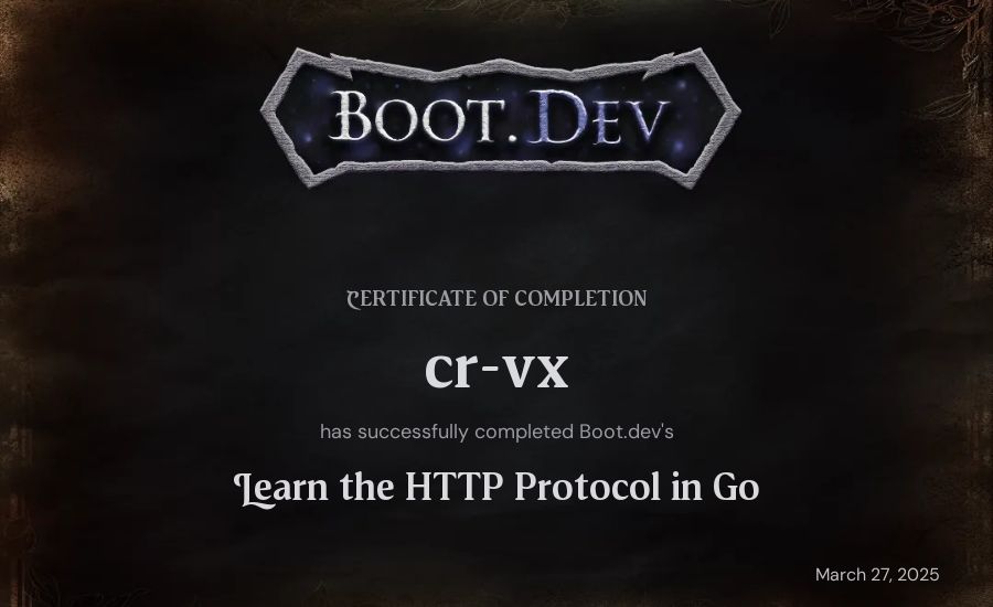 Antton's Boot.dev Learn the HTTP Protocol in Go certificate