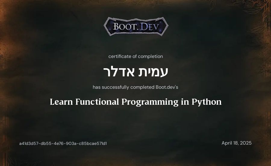 עמית אדלר's Boot.dev Learn Functional Programming in Python certificate