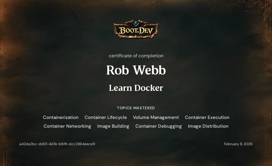 Rob Webb's Boot.dev Learn Docker certificate