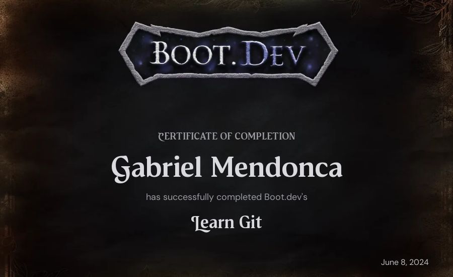 Gabriel Mendonca's Boot.dev Learn Git certificate