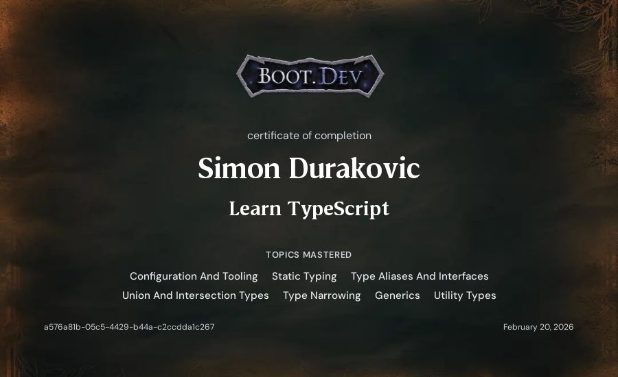 Simon's Boot.dev Learn TypeScript certificate