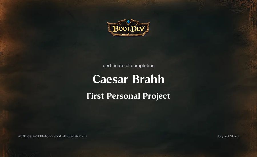 Caesar Brahh's Boot.dev First Personal Project certificate