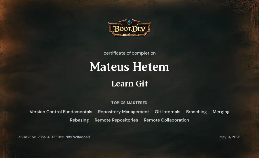Mateus Hetem's Boot.dev Learn Git certificate