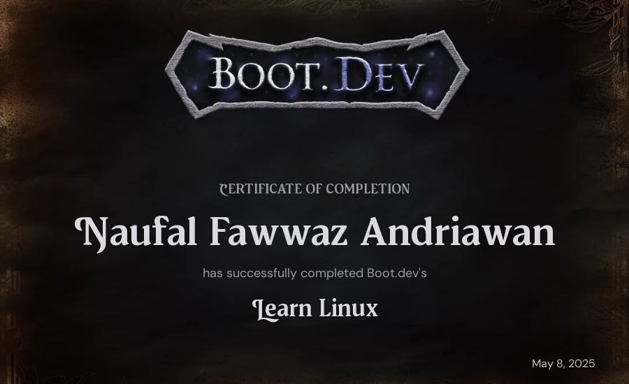 Naufal Fawwaz Andriawan's Boot.dev Learn Linux certificate