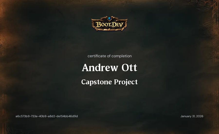 Andrew Ott's Boot.dev Capstone Project certificate